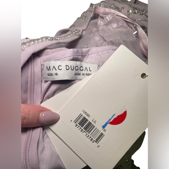 Mac Duggal 10690 Lavender Sequin Chiffon Midi Dress High Neck Flutter Sleeves - Picture 6 of 8